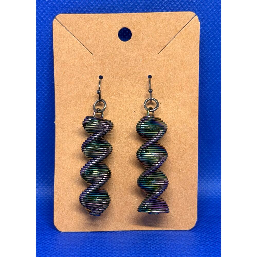 Handmade Iridescent Spiral Dangle Earrings NIP | Rainbow Coil Drop 2β Boho - Picture 5 of 5